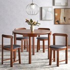 Compact Dining Set Round Walnut Fin Kitchen Small Space Saving Table Wood 5 Pc