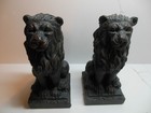 Vintage Lion Bookends Pair Black Resin Metal Look Heavy Classical Decorative