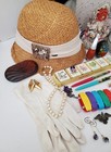 Vintage Grandma s Junk Drawer Lot 60  Pc Jewelry Soap Dolls Trinkets Scarfs Pins