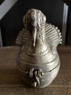Antique 1900 Patinated Bronze Sculpture Of A Stylized Form Peacock  Betel Box 