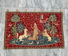 Vintage French Tapestry 2x3 Ft Unicorn Wall Hanging Antique Fantasy Home Decor