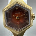 Seiko Watch Women 19mm Orange Dial Gold Tone Manual Hexagon 11-8029 Runs Vintage