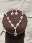 Crystal Teardrop Round Necklace And Earrings Set Silver Clear Jewelry
