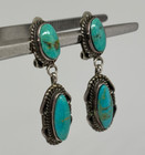 Vintage Native American Sterling Silver Turquoise Rope Edge Dangle Earrings