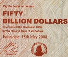 50 X 50 Billion Dollars Zimbabwe Special Agro Cheque 2008 100   Authentic W  Coa