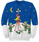 Adult Blue Tacky Ugly Christmas Sweater North Pole Santa Stripper Elf Money
