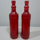 Lot Of 2 Ruby Red Decorative Bottles Decanters 12  Bohemian Glass Decor