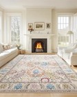 Boho Area Rugs Machine Washable Carpet Low Pile Non Shedding 8x10 Cream multi