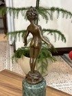 Bronze Girl Holding Rose Sculpture Romantic Figurative Art Statue Decor Home J b