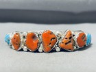 One Of The Most Chunky Coral Navajo Sterling Silver Bracelet Cuff