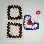 Vintage Crocheted Granny Square Hot Pads Set Of 3 Handmade In Usa 1980s