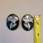 Vintage Lee Sands Mother Of Pearl Inlay Flower Floral 80s 90s Statement Earrings
