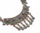 925 Sterling Silver Vintage Necklace Mexico Dark Tone Amethyst Turquoise  Ne4350