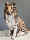 Vintage Highly Detailed 11 5  Ceramic Collie Statue Brown   White Sitting Dog