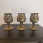 Vintage Brass Aperitif Mini Goblets  5  1 Tray Copper Aztec Mayan Medallion
