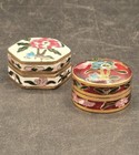 2 Vintage Cloisonn   Pill Box Enamel Brass Hinged Chinese Snuff Trinket Box 1 5x1