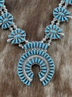 Navajo Handmade Sterling Silver Turquoise Squash Blossom Necklace 22    Mathilda B