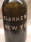 Rare Nice Dark Olive Amber Clark   Co  New York Pontiled Heavy Bottle 