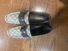 Gucci Men s Brown Logo Print Canvas Loafer Square Toe Buckle Dress Shoes