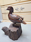 Duck On Log Figurine Nature Cabin Decor Rustic Signed Jules A  Bouillet 453 1000