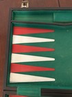 Vtg 1 5    Leather Backgammon Red   Butterscotch - Bakelite Checkers Read As Is