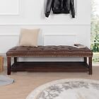 Modern Faux Leather End Of Bed Bench Button Tufted Ottoman Seat With Shelf