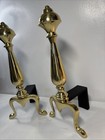 Vintage Pair Brass   Cast Iron Fireplace Andirons Clean Simple Design 17    Tall