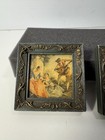 2 Vintage Miniature Framed Rococo Style Prints Of Paintings In Wood Frames 3x3in