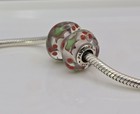 Authentic Pandora Pair Of Christmas Holly  Charms Murano Silver Glass