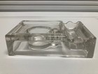 Antique Desktop Clear Glass Double Inkwell Desk Caddy Fountain Pen Holder Glow