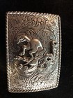 Nacona Belt Buckle Silver Tone Classic New In Box Cowboy Horse 3  Wide