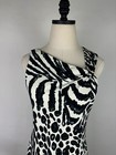 Vintage 90s Y2k Leopard Print Maxi Dress S Ivory Black Zebra Asymmetric Hem Neck