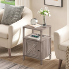 Farmhouse Nightstand With Charging Station  Greige Bedside Table With Usb type-c