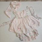 Vintage Tiny Tots Baby Girl Dress  Bloomers Bonnet Pink Floral Cottagecore 6-9 M
