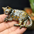 Natural Leopard Stone Carved Cat Quartz Crystal Animal Figurine Home Decor 1pc