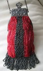 Antique Art Deco Silver Floral Filigree Frame Black Red Czech Bead Purse