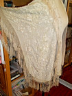 Antique Heavy Hand Embroidery  Hand Knotted Fringe Cape Shawl Cover Up 1900 C