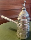 Vintage Middle Eastern Dallah Coffee Pot Hand Engraved Silver Plated 7  Bird Lid
