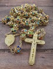 Colorful Zircon Beads Golden Rosary Catholic Necklace Miraculous Medal Cross