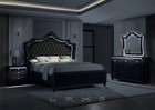 New Led Queen King Black Velvet 4pc Bedroom Set Modern Glam Furniture Bed d m n