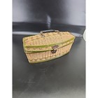 Sewing Basket Antique 19th Century Wicker Green Trim Leather Handle 9 5 
