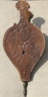 Antique Heraldic green Man Hand Carved Fireplace Bellows 1800s Wood Leather