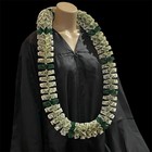Graduation Money Celebration Lei  50 Bills Folded Dark Green W gold Beads