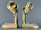 Vtg Art Deco Bookends Flamingos Jennings Bros  Jb 3024 Tropical Crane Birds Pair