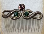Vintage 1950s Double Snake Serpent Hair Comb Rhinestone Lucite Made In Usa