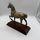 Vintage Brass Horse Ornament On Wooden Base     6 5    Long Decorative Figurine