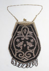 Antique Victorian Micro Beaded Handbag Purse Metal Frame Acorn Closure  55