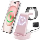 3 In 1 Wireless Charging Station 15w For Iphone 17 Iwatch 11 Airpods Blue   Pink