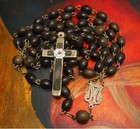 Antique Nun Or Priest Rosary Wooden Beads Ebony Wood Silvered Crucifix Cross
