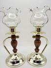 Vtg 2 Home Interiors Colonial Wall Sconce Votive Candle Holders Brass   Wood Usa